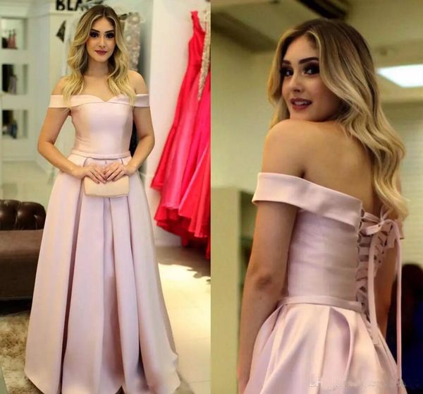 long elagant satin a line dresses evening wear off shoulder ruched lace up back prom formal gowns, White;black
long elagant satin a line dresses evening wear off shoulder ruched lace up back prom formal gowns, White;black