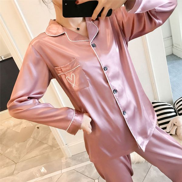 2019 spring sleep lounge women pajamas sets with pants satin long sleeve sleepwear embroidery silk pijama pyjama, Blue;gray
2019 spring sleep lounge women pajamas sets with pants satin long sleeve sleepwear embroidery silk pijama pyjama, Blue;gray