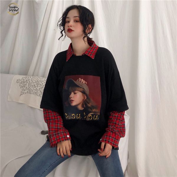 autumn fake two new fashion harajuku loose hip plaid turn down collar t shirt ulzzang casual fun cotton plaid print t shirt, White
autumn fake two new fashion harajuku loose hip plaid turn down collar t shirt ulzzang casual fun cotton plaid print t shirt, White