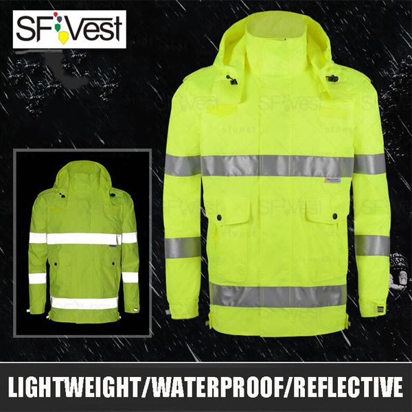 fluorescet yellow reflective rain coat mens safety working uniform outwear coat reflective striped jacket, Black;brown
fluorescet yellow reflective rain coat mens safety working uniform outwear coat reflective striped jacket, Black;brown