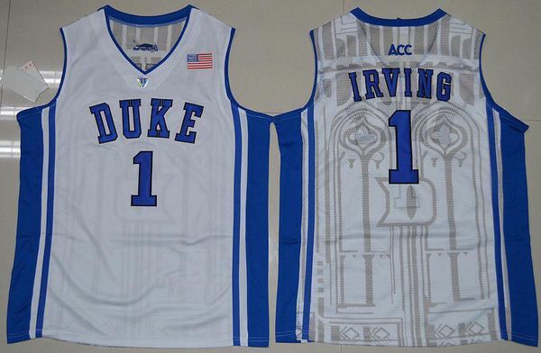 Duke Devils #1 Kyrie Irving Men's Basketball Sewn White Blue Jersey S-2XL