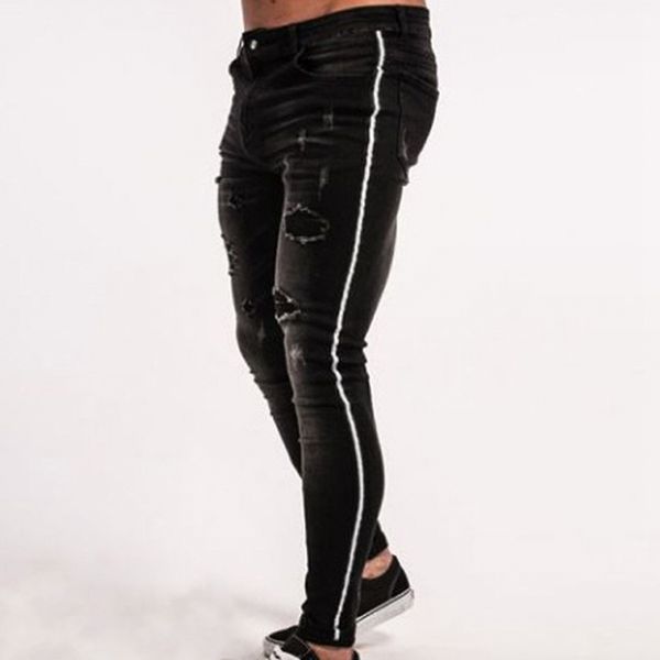2018 new arrived men side white stripe biker jeans denim ripped holes slim supper skinny hip hop jeans men, Blue
2018 new arrived men side white stripe biker jeans denim ripped holes slim supper skinny hip hop jeans men, Blue
