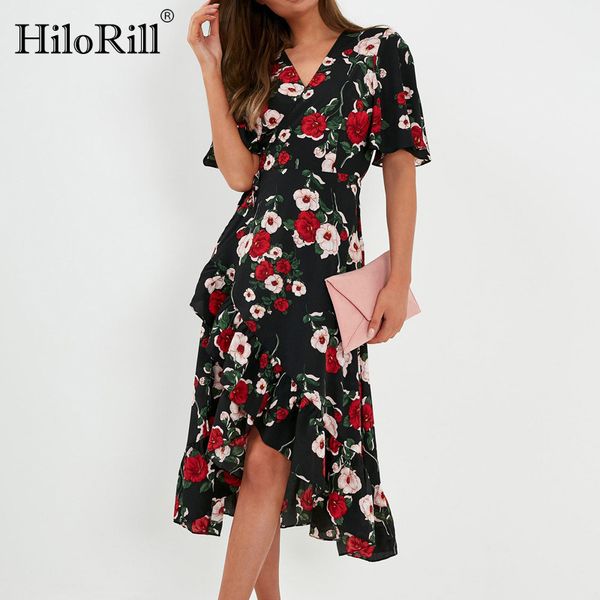 2020 women floral print chiffon beach dress slit v-neck wrap party long dress elegant vintage ruffles casual summer dress, Black;pink
2020 women floral print chiffon beach dress slit v-neck wrap party long dress elegant vintage ruffles casual summer dress, Black;pink