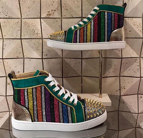 green suede trim piping sneaker designer red bottom casual shoes high low luxury shoes mens women party wedding crystal leather sport spike, Black
green suede trim piping sneaker designer red bottom casual shoes high low luxury shoes mens women party wedding crystal leather sport spike, Black