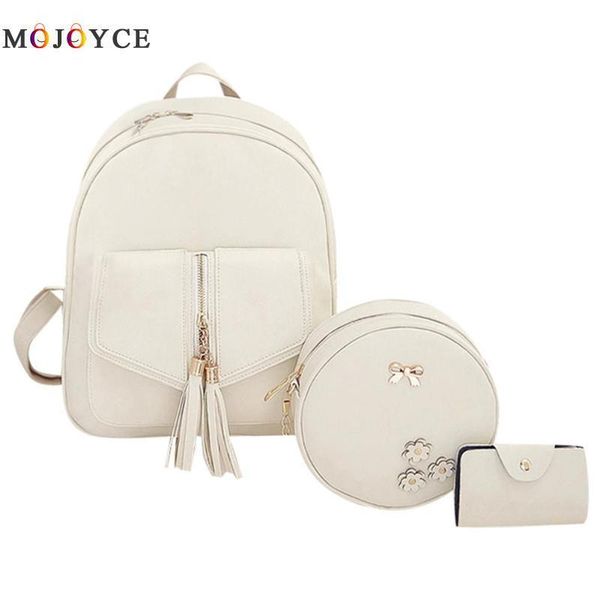 3pcs/set tassels bowknot pu leather women cute school backpacks for teenage girls female mochila q190416
