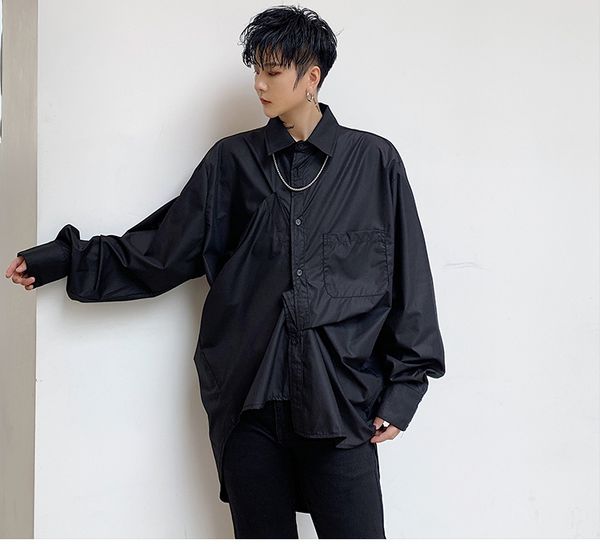 men japan style irregular pleated design loose casual long sleeve shirt male streetwear hip hop party dress shirt stage clothes, White;black
men japan style irregular pleated design loose casual long sleeve shirt male streetwear hip hop party dress shirt stage clothes, White;black