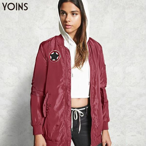 

yoins 2019 women autumn winter bomber jackets badge side pockets zip front female long sleeves female oversize casual streetwear, Black;brown