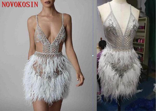 berta 2019 ostrich feather cocktail dresses spaghetti v neck backless beaded prom gowns illusion short formal evening dress, White;black
berta 2019 ostrich feather cocktail dresses spaghetti v neck backless beaded prom gowns illusion short formal evening dress, White;black