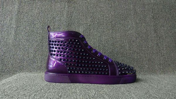 purple patent leather full studded flats red bottom spike men high sneaker women mens luxury casual shoes classic pull-on chunky flats, Black
purple patent leather full studded flats red bottom spike men high sneaker women mens luxury casual shoes classic pull-on chunky flats, Black