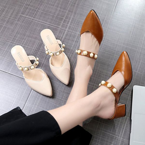 2019 women brand slippers low heel women casual slipper slip on mules slides pearl pointed toe single shoes sandals, Black
2019 women brand slippers low heel women casual slipper slip on mules slides pearl pointed toe single shoes sandals, Black