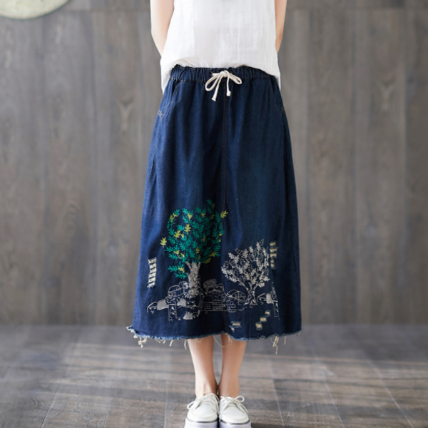 retro froal embroidery denim long skirts 2019 summer stretch waist ladies loose streetwear vintage skirt jeans femme aq987, Black
retro froal embroidery denim long skirts 2019 summer stretch waist ladies loose streetwear vintage skirt jeans femme aq987, Black