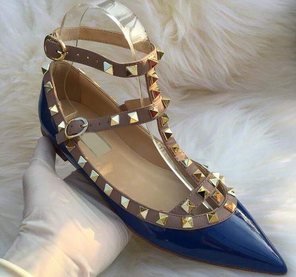2020 blue rivets pointed-toe flat stiletto women sandals two-straps sandals patent leather women's flat shoes wedding shoes, Black
2020 blue rivets pointed-toe flat stiletto women sandals two-straps sandals patent leather women's flat shoes wedding shoes, Black