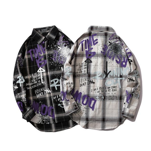 #1434 autumn plaid shirt men long sleeve graffiti letter print loose asymmetrical men's shirt fashions hip hop shirts for men, White;black
#1434 autumn plaid shirt men long sleeve graffiti letter print loose asymmetrical men's shirt fashions hip hop shirts for men, White;black