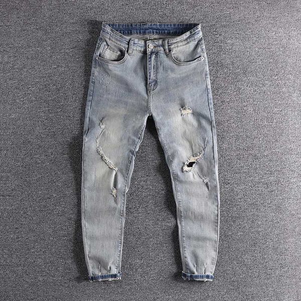2020 new jeans men's slim trend british cool hole men's pants small feet spring ins trend cropped trouser handsome 046, Blue
2020 new jeans men's slim trend british cool hole men's pants small feet spring ins trend cropped trouser handsome 046, Blue