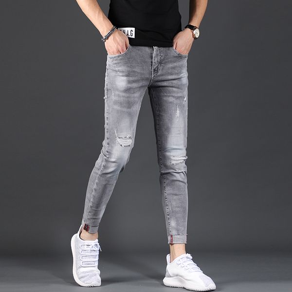 summer men ripped skinny jeans fashion gray stretch denim lightweight jean korean style ankle-length pants, Blue
summer men ripped skinny jeans fashion gray stretch denim lightweight jean korean style ankle-length pants, Blue