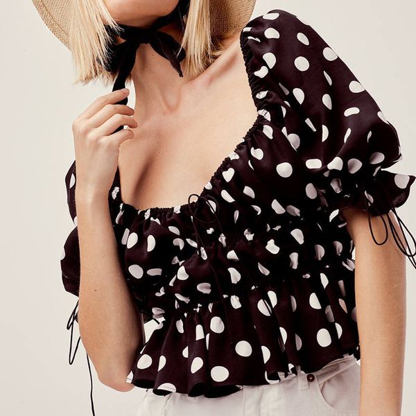 square neck polka dot t shirt womens designer teenager fashion crop slim womens clothing, White
square neck polka dot t shirt womens designer teenager fashion crop slim womens clothing, White