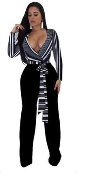long sleeve jumpsuit striped bandage overalls wide leg bodysuit one piece elegant rompers womens jumpsuit dv375, Black;white
long sleeve jumpsuit striped bandage overalls wide leg bodysuit one piece elegant rompers womens jumpsuit dv375, Black;white