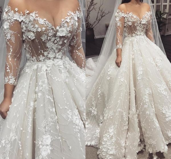 illusion 3d floral lace appliques a line wedding dresses 2021 arabic long sleeves chapel train bridal gowns plus size vestidos al2866, White
illusion 3d floral lace appliques a line wedding dresses 2021 arabic long sleeves chapel train bridal gowns plus size vestidos al2866, White