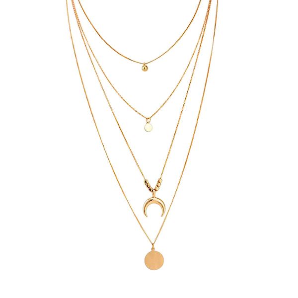 women multilayer choker crescent moon pendant necklace chain jewelry gold, Silver 
women multilayer choker crescent moon pendant necklace chain jewelry gold, Silver