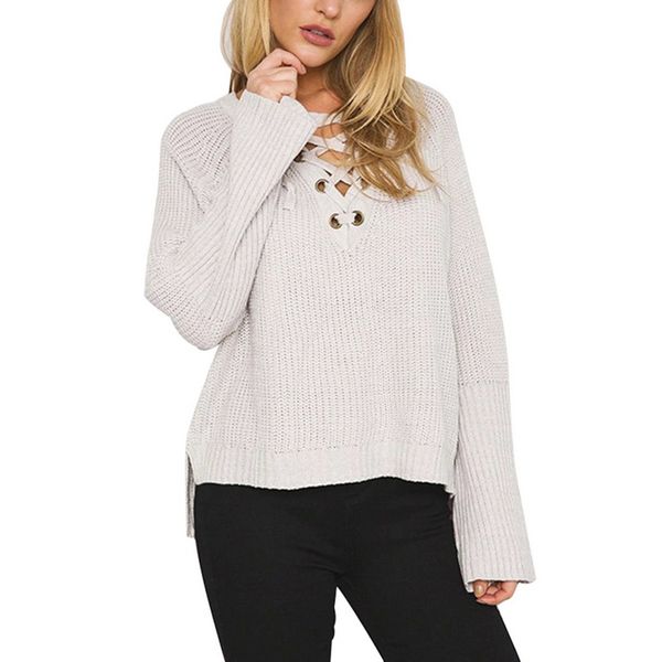 autumn sweater women vintage solid knitting sweaters female casual v neck lace up streetwear christmas sweater girl outwear, White;black
autumn sweater women vintage solid knitting sweaters female casual v neck lace up streetwear christmas sweater girl outwear, White;black