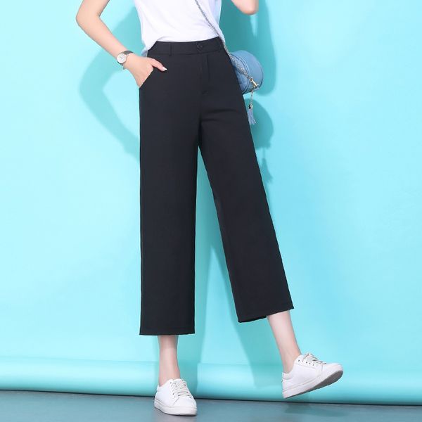 casual high waist black ankle-length pants women summer new loose ladies office trousers pocket solod korean thin wide leg pants, Black;white
casual high waist black ankle-length pants women summer new loose ladies office trousers pocket solod korean thin wide leg pants, Black;white