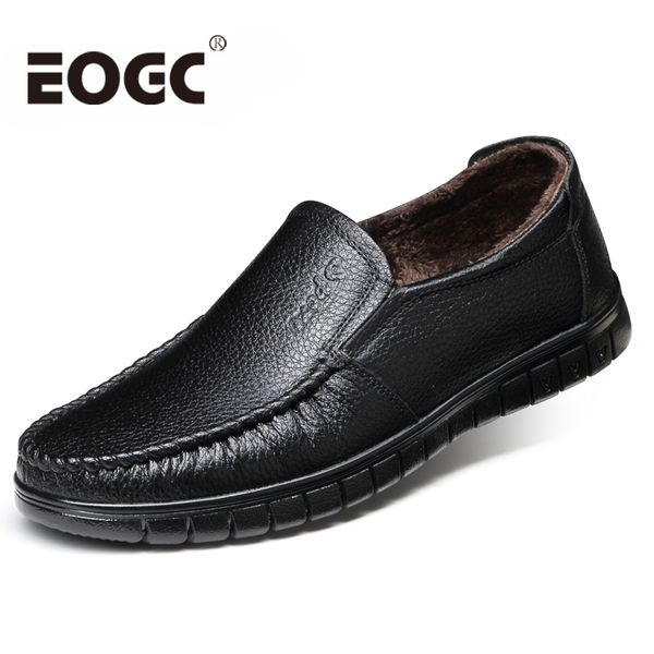 winter men casual shoes genuine leather men loafers classic black leather shoes moccasins super warm winter