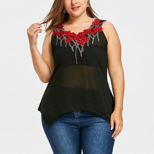 women plus size appliques floral tank pullover sleeveless vest blouse micro transparent female clothes xl~5xl 30, White
women plus size appliques floral tank pullover sleeveless vest blouse micro transparent female clothes xl~5xl 30, White