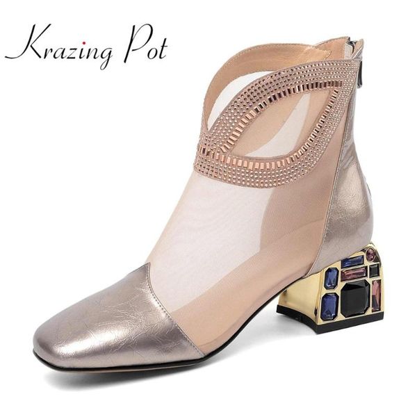 krazing pot genuine leather air mesh thick metal med heel summer rhinestone decorations square toe recommend ankle boots l1f1, Black
krazing pot genuine leather air mesh thick metal med heel summer rhinestone decorations square toe recommend ankle boots l1f1, Black
