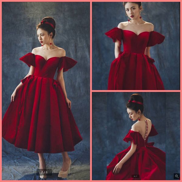 robe de soiree new a line tea length burgundy velvet formal prom dress scoop neckline petite girls informal short prom gowns sale, Black
robe de soiree new a line tea length burgundy velvet formal prom dress scoop neckline petite girls informal short prom gowns sale, Black