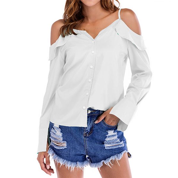 women's strap long sleeve blouse v neck ruffles shirt ladies button loose casual pure color womens and blouse summer, White
women's strap long sleeve blouse v neck ruffles shirt ladies button loose casual pure color womens and blouse summer, White
