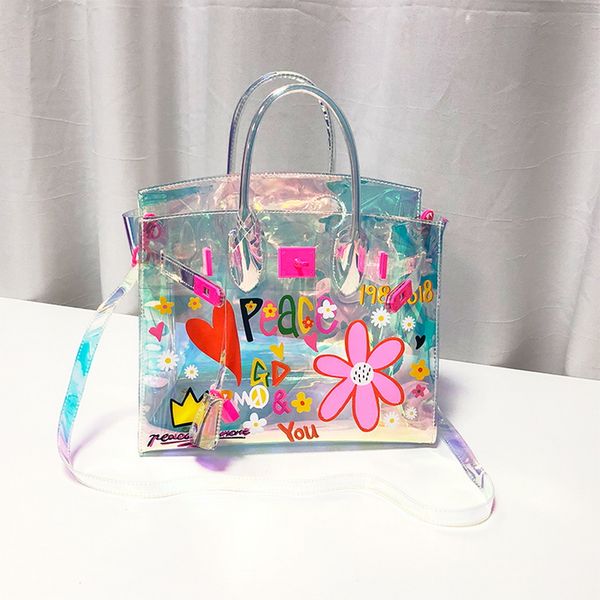 flower pattern laser graffiti platinum bag holographic hologram transparent clear summer beach bag
flower pattern laser graffiti platinum bag holographic hologram transparent clear summer beach bag