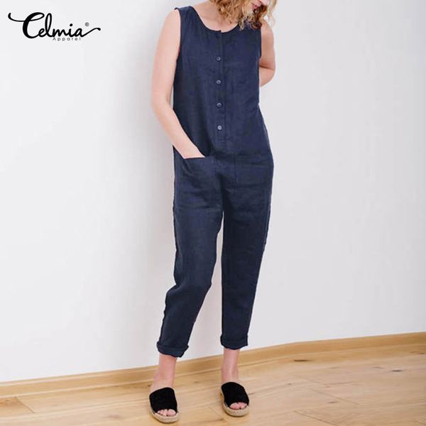 s-5xl celmia women overalls 2019 summer sleeveless casual button solid cotton jumpsuits pockets long trouser plus size rompers, Black;white
s-5xl celmia women overalls 2019 summer sleeveless casual button solid cotton jumpsuits pockets long trouser plus size rompers, Black;white