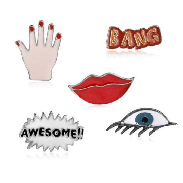 red lips "awesone" "bang" devil's eye palm red nails personality creative cute combination decoration brooch gift, Gray
red lips "awesone" "bang" devil's eye palm red nails personality creative cute combination decoration brooch gift, Gray