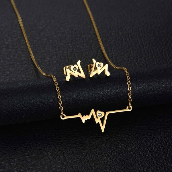 fashion ecg heartbeat rhinestone metal necklace earrings women jewelry set gift, Silver
fashion ecg heartbeat rhinestone metal necklace earrings women jewelry set gift, Silver