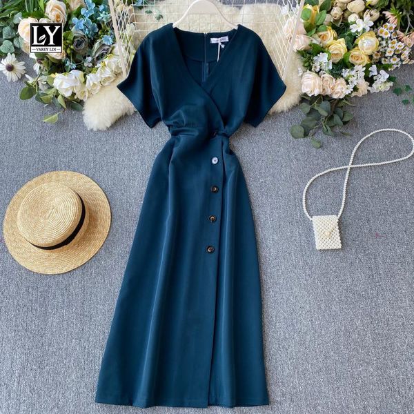 ly varey lin new summer elegant v neck slim single breasted dress solid a line short sleeve vintage dress, Black;gray
ly varey lin new summer elegant v neck slim single breasted dress solid a line short sleeve vintage dress, Black;gray