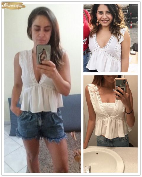 v neckline new lace trim frill hem plunging contrast lace ruffle hem women deep v neck crop vest, White
v neckline new lace trim frill hem plunging contrast lace ruffle hem women deep v neck crop vest, White