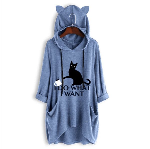 pullover loose large-code plus size knit hooded long sleeves irregular cat print womens sweatshirt, Black
pullover loose large-code plus size knit hooded long sleeves irregular cat print womens sweatshirt, Black