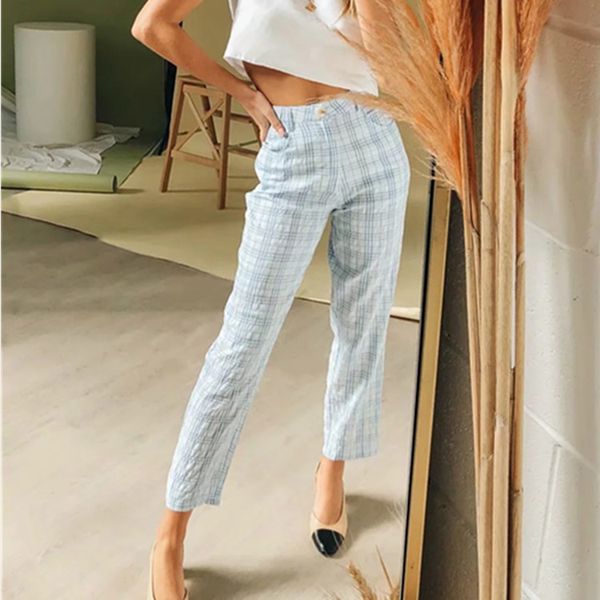 european and american style straight casual capris independent station women's plaid casual pants, Black;white
european and american style straight casual capris independent station women's plaid casual pants, Black;white