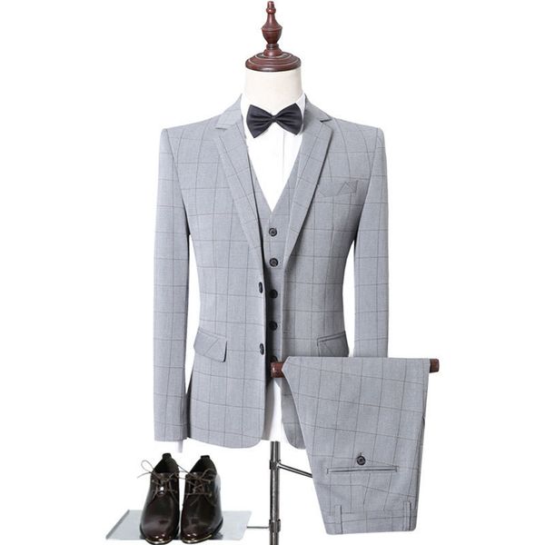 men's suits & blazers suit gray black plaid business casual formal 3 piece set blazer pants vest wedding banquet dress costume homme, White;black
men's suits & blazers suit gray black plaid business casual formal 3 piece set blazer pants vest wedding banquet dress costume homme, White;black