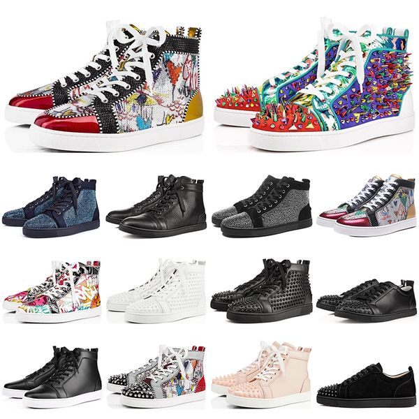 with box classic red bottom brand studded spikes suede flat platform graffiti leather boots winter outdoor designer sneakers casual shoes, Black
with box classic red bottom brand studded spikes suede flat platform graffiti leather boots winter outdoor designer sneakers casual shoes, Black