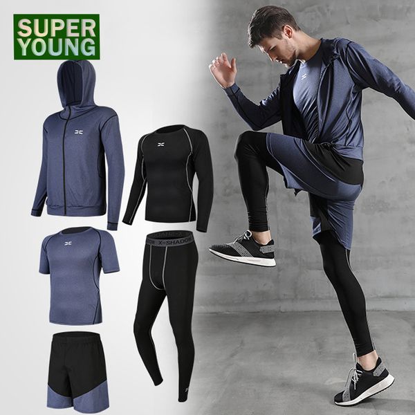 tracksuit sport homme jogging suits for men running shorts compression training sportswear fitness gym wear workout clothing set, Black;blue 
tracksuit sport homme jogging suits for men running shorts compression training sportswear fitness gym wear workout clothing set, Black;blue