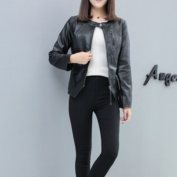 fashion soft faux leather jacket woman full sleeve short punk coat winter zipper pockets woman motocycle pu jacket, Black
fashion soft faux leather jacket woman full sleeve short punk coat winter zipper pockets woman motocycle pu jacket, Black