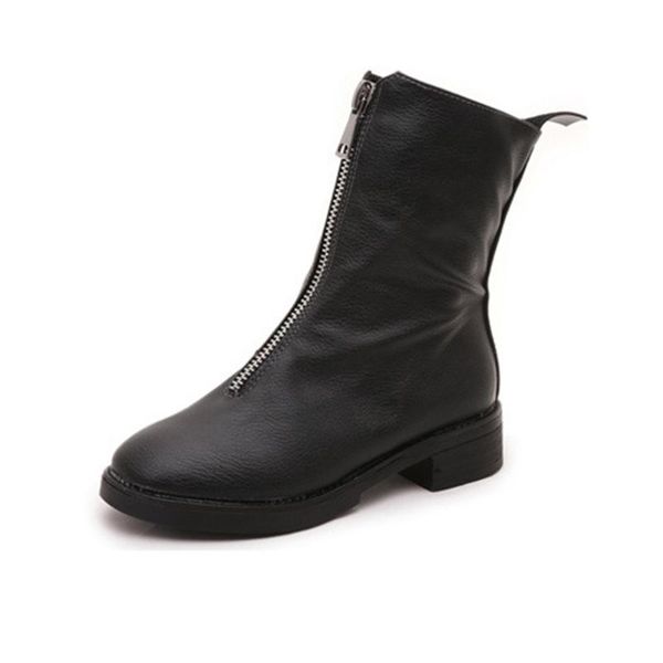 women boots front zipper motorcycle shoes, Black