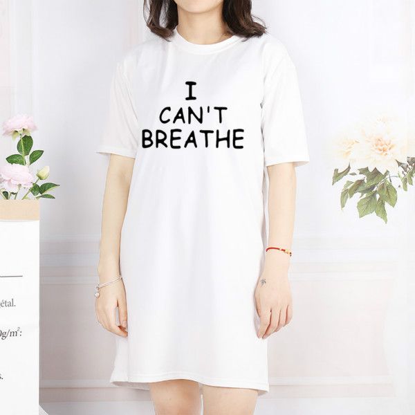 я не могу дышать платье 2020 summmer мода женщин письмо печатные свободные платья уличный стиль черный живет материи платье новый, Black;gray