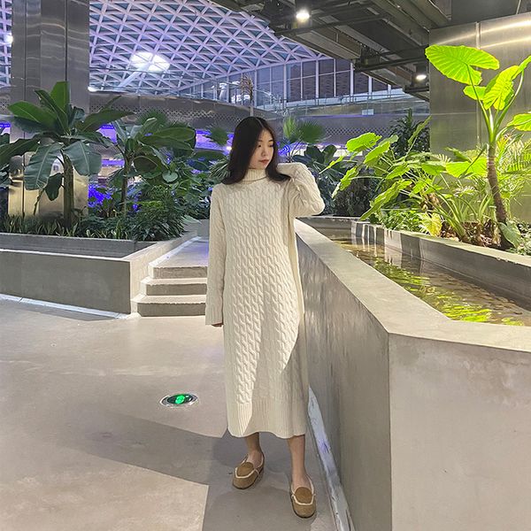 women's sweaters 2021 korean high collar long sleeve pullover sweater knitted over knee soft thickened dress one-piece wool, White;black
women's sweaters 2021 korean high collar long sleeve pullover sweater knitted over knee soft thickened dress one-piece wool, White;black