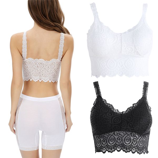 

women lace crochet cami bralet bralet bra bustier short floral quilted tank, White;black