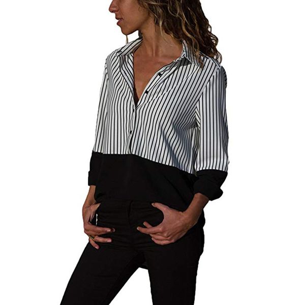 women blouses 2019 striped blouse womens and blouses long sleeve turn down collar patchwork office blouse shirt blusas xew, White
women blouses 2019 striped blouse womens and blouses long sleeve turn down collar patchwork office blouse shirt blusas xew, White