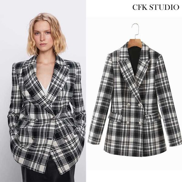 women's suits & blazers women blazer with double breasted plaid print long sleeve jacket 2021 autumn fashion blue casual oversize outwe, White;black
women's suits & blazers women blazer with double breasted plaid print long sleeve jacket 2021 autumn fashion blue casual oversize outwe, White;black
