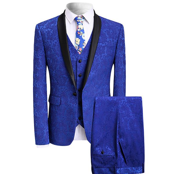 jacquard 3 piece man suits for prom party royal blue wedding groomsmen tuxedos shawl lapel custom man suit jacket vest pants, Black;gray 
jacquard 3 piece man suits for prom party royal blue wedding groomsmen tuxedos shawl lapel custom man suit jacket vest pants, Black;gray