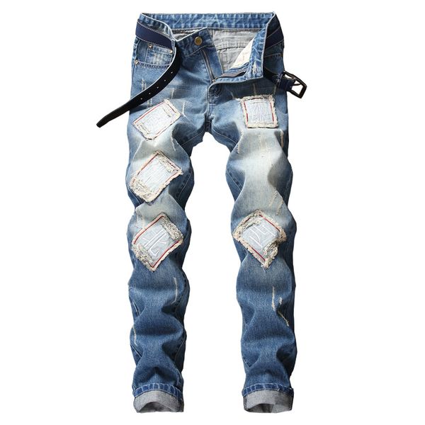 2019 new fashion ripped jeans for men ripped hole patchwork hollow out printed patch pants man casual demin pants, Blue
2019 new fashion ripped jeans for men ripped hole patchwork hollow out printed patch pants man casual demin pants, Blue